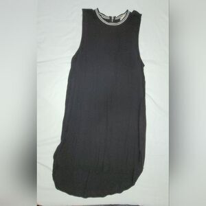 One Clothing Size Medium Black Sleeveless High Low Dress with Striped Collar